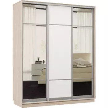 Шкаф-купе Классика 24 (каркас ясень шимо светлый,фасады 11,08,11 белый) профиль серебро Л24.2400.1800.600.(11.08.11).01.(00.07.00).01