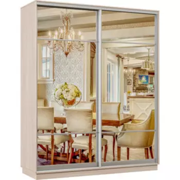 Шкаф-купе Классика 24 (каркас ясень шимо светлый, фасады 11/11 зеркало) профиль серебро 24.2400.1800.600.(11.11).01.(00.00).01