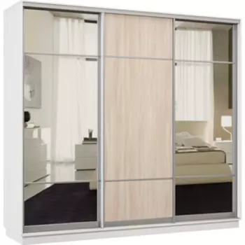 Шкаф-купе Классика 34 (каркас белый,фасады 11,08,11 ясень шимо светлый) профиль серебро Л34.2200.2100.600.(11.08.11).07.(00.01.00).01