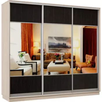 Шкаф-купе Классика 34 (каркас ясень шимо светлый, фасады 05,05,05 венге) профиль серебро Л34.2200.2100.600.(05.05.05).01.(06.06.06).01