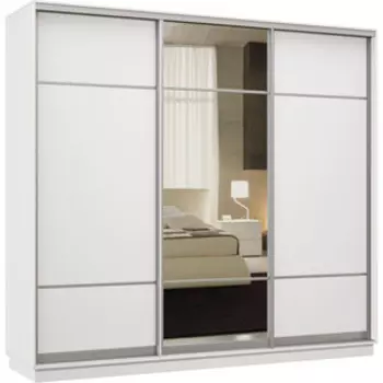 Шкаф-купе Классика 36 (каркас белый, фасады 08/11/08 белый) профиль серебро Л36.2400.2100.600.(08.11.08).07.(07.07.07).01