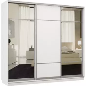 Шкаф-купе Классика 36 (каркас белый, фасады 11/08/11 белый) профиль серебро Л36.2400.2100.600.(11.08.11).07.(07.07.07).01