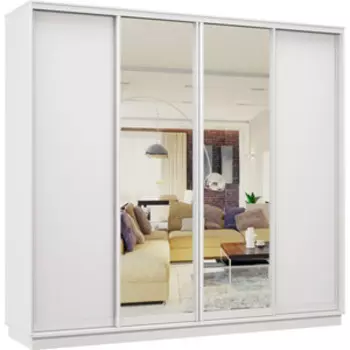 Шкаф-купе Классика 48 (каркас белый, фасады 02/01/01/02 белый) профиль белый глянец 48.2400.2400.600.(02.01.01.02).07.(07.00.00.07).06