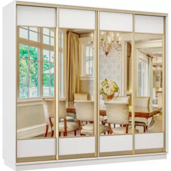 Шкаф-купе Классика 48 (каркас белый, фасады 04/04/04/04 белый) профиль золото 48.2400.2400.600.(04.04.04.04).07.(07.07.07.07).02