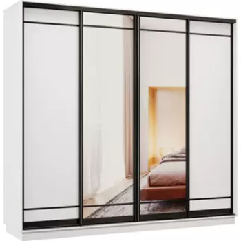 Шкаф-купе Классика 48 (каркас белый, фасады 06/09/09/06 белый) профиль черный муар 48.2400.2400.600.(06.09.09.06).07.(07.00.00.07).07