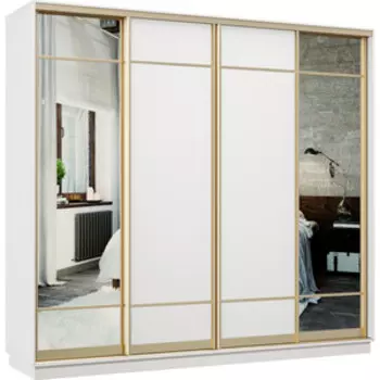 Шкаф-купе Классика 48 (каркас белый, фасады 10/07/07/10 белый) профиль золото 48.2400.2400.600.(10.07.07.10).07.(00.07.07.00).02