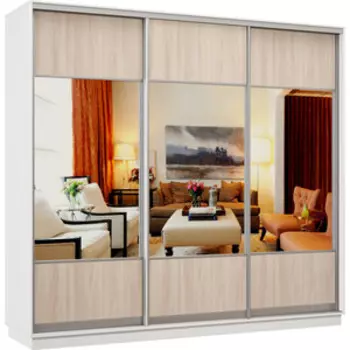 Шкаф-купе Классика 58 (каркас белый,фасады 05,05,05 ясень шимо светлый) профиль серебро Л58.2200.2400.600.(05.05.05).07.(01.01.01).01