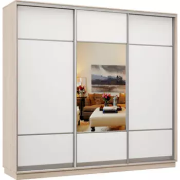 Шкаф-купе Классика 60 (каркас ясень шимо светлый,фасады 08,05,08 белый) профиль серебро Л60.2400.2400.600.(08.05.08).01.(07.07.07).01