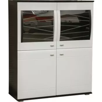 Шкаф - пенал Олимп 06.111 Алабама венге/ПВХ белый глянец снег/стекло светлое гнутое с пескоструем осн.