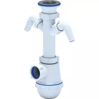 Сифон для кухонной мойки АНИ пласт Грот с решеткой D70, два штуцера (A1100)