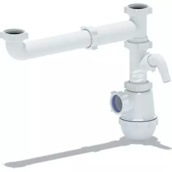 Сифон для кухонной мойки АНИ пласт Грот двойной, с накидными гайками 1 1/2, штуцер (A7020)