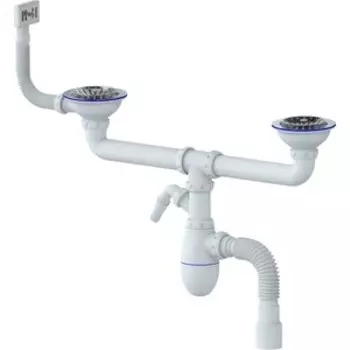 Сифон для кухонной мойки Unicorn D40/50 с гофрой, чашки D115, двойной, штуцер (B730V)