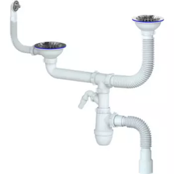 Сифон для кухонной мойки Unicorn двойной, с решеткой D115, с гофрой (SM(RU)1VP)