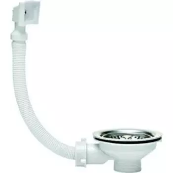 Слив для кухонной мойки Wirquin D90 мм из нержавеющей стали с прямоугольным переливом (30717337)