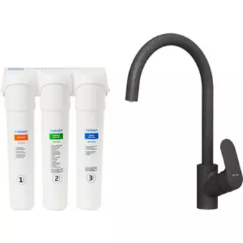 Смеситель для кухни Am.Pm Like с фильтром Гейзер Смарт, черный (F8007722, 16028)