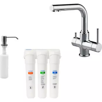 Смеситель для кухни Lemark Comfort LM3061C с фильтром Гейзер Смарт и дозатором мыла, хром