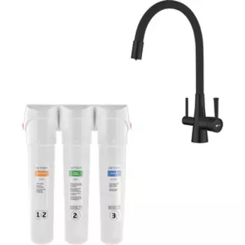 Смеситель для кухни Lemark Comfort с фильтром Гейзер Смарт, черный (LM3075BL, 16028)