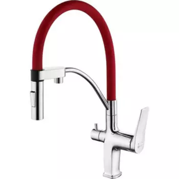 Смеситель для кухни Lemark Comfort с гибким изливом, под фильтр, красный (LM3074C-Red)