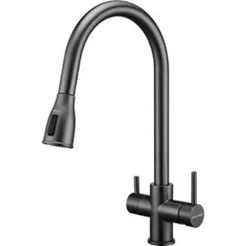 Смеситель для кухни Paulmark Lange с подключением фильтра, вороненая сталь (La214212-GM)