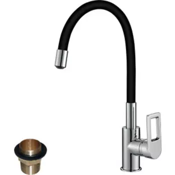 Смеситель для кухни Rossinka Silvermix с гибким изливом хром\черный (Z35-35U-Black)