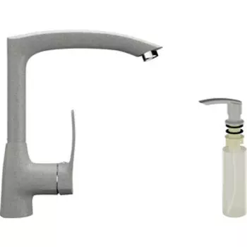 Смеситель для кухни Ulgran U-005 с дозатором жидкого мыла, серый (U-005-310, U-02-310)