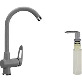 Смеситель для кухни Ulgran U-006 с дозатором жидкого мыла, графитовый (U-006-342, U-02-342)