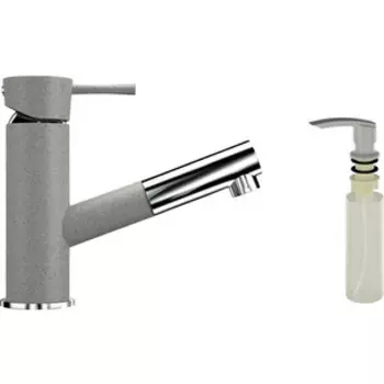 Смеситель для кухни Ulgran U-009 с дозатором жидкого мыла, серый (U-009-310, U-02-310)