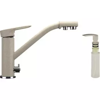 Смеситель для кухни Ulgran U-010 с дозатором жидкого мыла, бежевый (U-010-328, U-02-328)