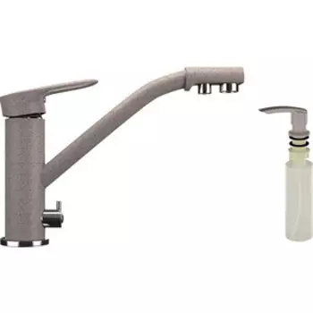 Смеситель для кухни Ulgran U-010 с дозатором жидкого мыла, песочный (U-010-302, U-02-302)