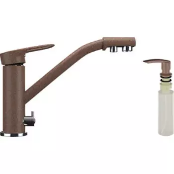Смеситель для кухни Ulgran U-010 с дозатором жидкого мыла, терракотовый (U-010-307, U-02-307)
