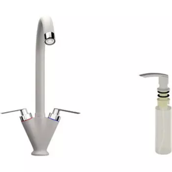 Смеситель для кухни Ulgran U-011 с дозатором жидкого мыла, белый (U-011-331, U-02-331)