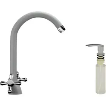 Смеситель для кухни Ulgran U-012 с дозатором жидкого мыла, серый (U-012-310, U-02-310)
