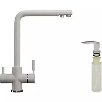 Смеситель для кухни Ulgran U-016 с дозатором жидкого мыла, белый (U-016-331, U-02-331)