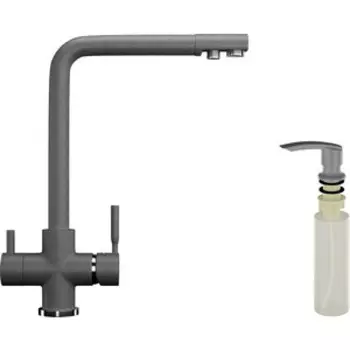 Смеситель для кухни Ulgran U-016 с дозатором жидкого мыла, графитовый (U-016-342, U-02-342)