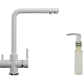 Смеситель для кухни Ulgran U-016 с дозатором жидкого мыла, молоко (U-016-341, U-02-341)