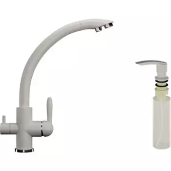 Смеситель для кухни Ulgran U-017 с дозатором жидкого мыла, белый (U-017-331, U-02-331)