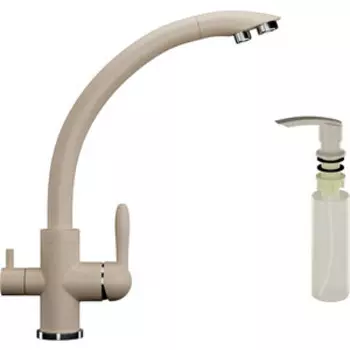 Смеситель для кухни Ulgran U-017 с дозатором жидкого мыла, бежевый (U-017-328, U-02-328)