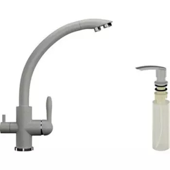 Смеситель для кухни Ulgran U-017 с дозатором жидкого мыла, серый (U-017-310, U-02-310)