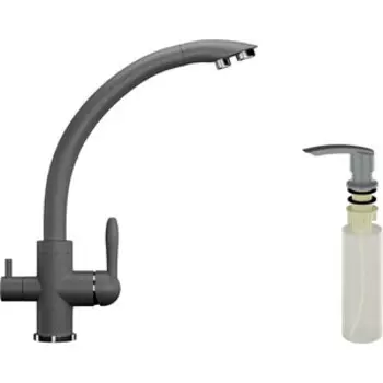 Смеситель для кухни Ulgran U-017 с дозатором жидкого мыла, темно-серый (U-017-309, U-02-309)