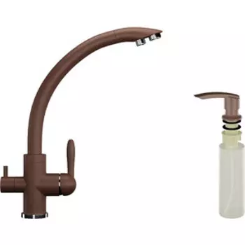 Смеситель для кухни Ulgran U-017 с дозатором жидкого мыла, терракотовый (U-017-307, U-02-307)