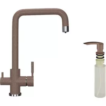 Смеситель для кухни Ulgran U-019 с дозатором жидкого мыла, терракот (U-019-307, U-02-307)