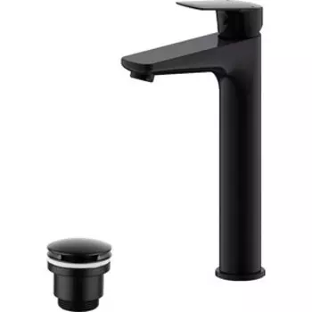 Смеситель для раковины Bravat Rhein высокий, с донным клапаном, черный матовый (F1429564BW-A-ENG, LM8500BL)