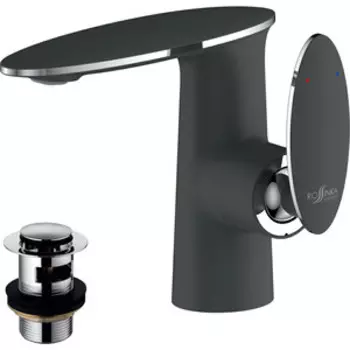 Смеситель для раковины Rossinka Silvermix с донным клапаном, черный\хром (RS30-11B)