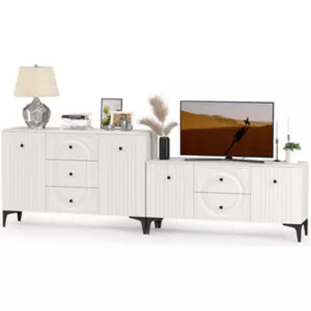 Спальня Моби Валенсия 13.309 Комод + 16.45 Тумба под ТВ, цвет ЛДСП белый шагрень/МДФ белый шагрень (1025190)