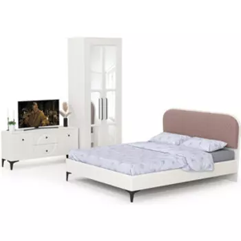 Спальня Моби Валенсия № 42, цвет ЛДСП белый шагрень/МДФ белый шагрень/ткань велутто 19, ортопед есть, 160х200 (1025186)