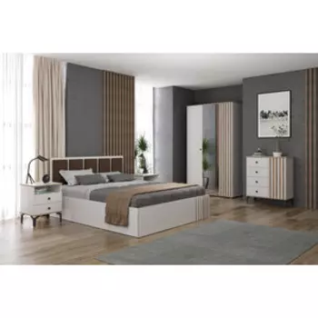 Спальня Олимп Либерти 150 мм. комплектация 2 (51.14 20 мм+51.17+51.17+51.05+51.19 с ортопед. осн.) Белый, Дуб Каньон (OLP0082)