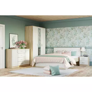 Спальня Сильва Оливия комплектация 2 (НМ 040.37+НМ 040.34+НМ 040.35+НМ 040.33) Белое дерево, Дуб Сонома (TSLV0093)