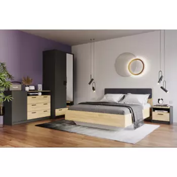 Спальня Сильва Оттавия компл. 1 (НМ 011.80PZ+ НМ 011.59+НМ 011.15+НМ 011.15+НМ 011.56 Ультра Графит) Антрацит, Дуб крафт золотой (TSLV0081)