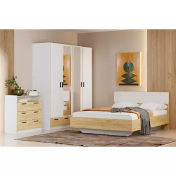 Спальня Сильва Оттавия комплектация 10 (НМ 011.56 Вивальди 1+НМ 011.04+НМ 011.80 PZ +НМ 011.20+НМ 011.20 PZ) Белый Фасадный, Дуб Крафт Золотой