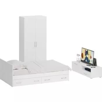 Спальня СВК Стандарт 3-1200Я белая/фасады ТВ тумбы белая глянец (1024309)